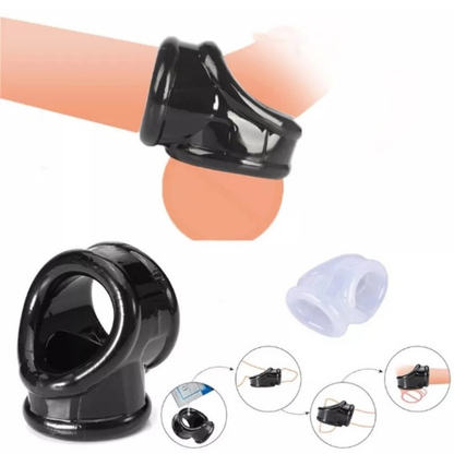 Scrotal Restraint Sleeve Dual Ball Cock Locker Penis Enhancer Prolong Erection