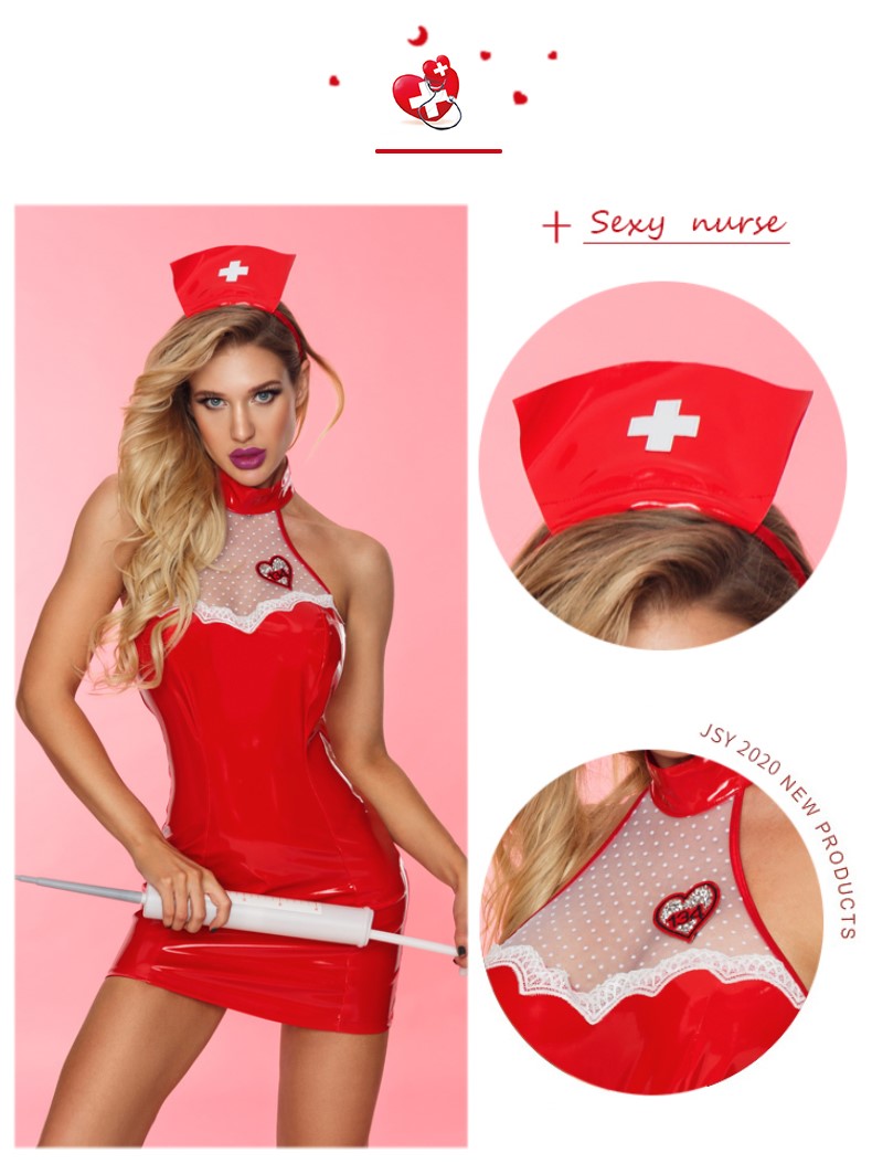 Red Wet Look 3-Piece Nurse Costume