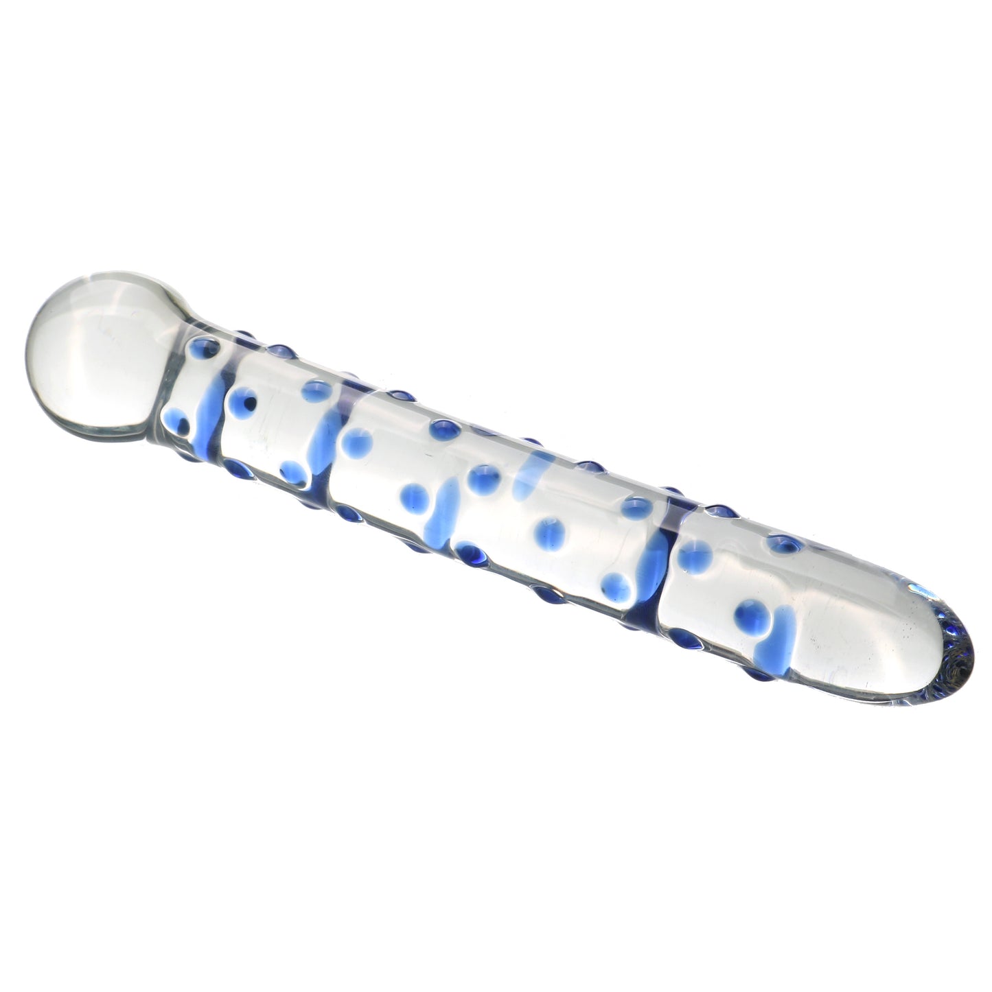 Spectrum Blue Nubby Textured Clear Glass Dildo