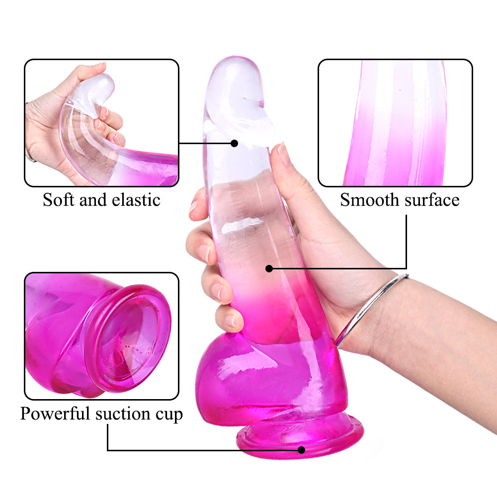 Pink Lifelike Hand-Free Dildo Suction Cup Transparent Gradient
