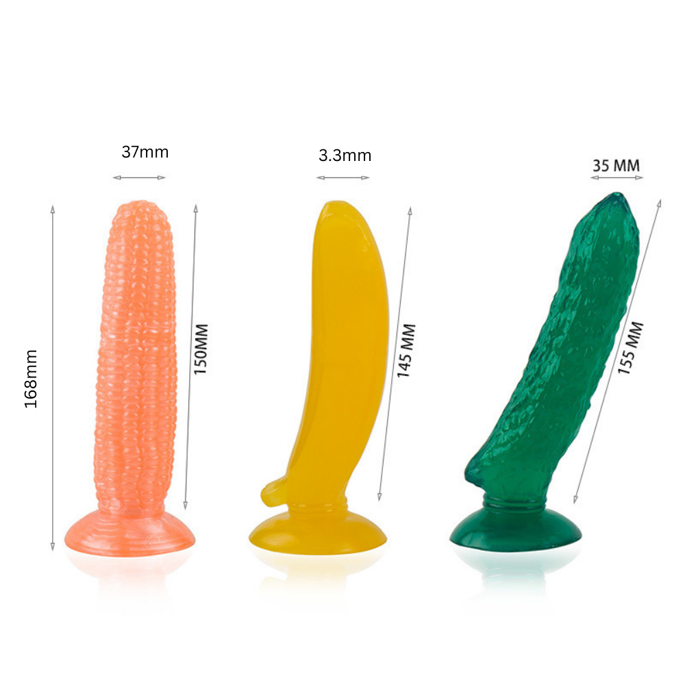 Silicon Suction Dildo Fruit Banana Cucumber Corn Cock Clitoral G-spot Anal Stimulator