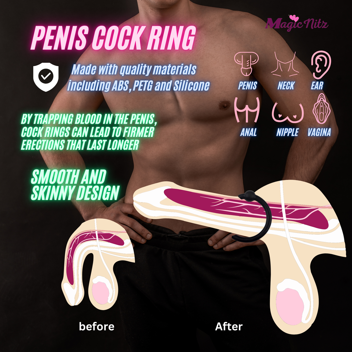 Silicone 4 Pcs Set Multi-Use Cock Rings Penis Enhancer Prolong Erection