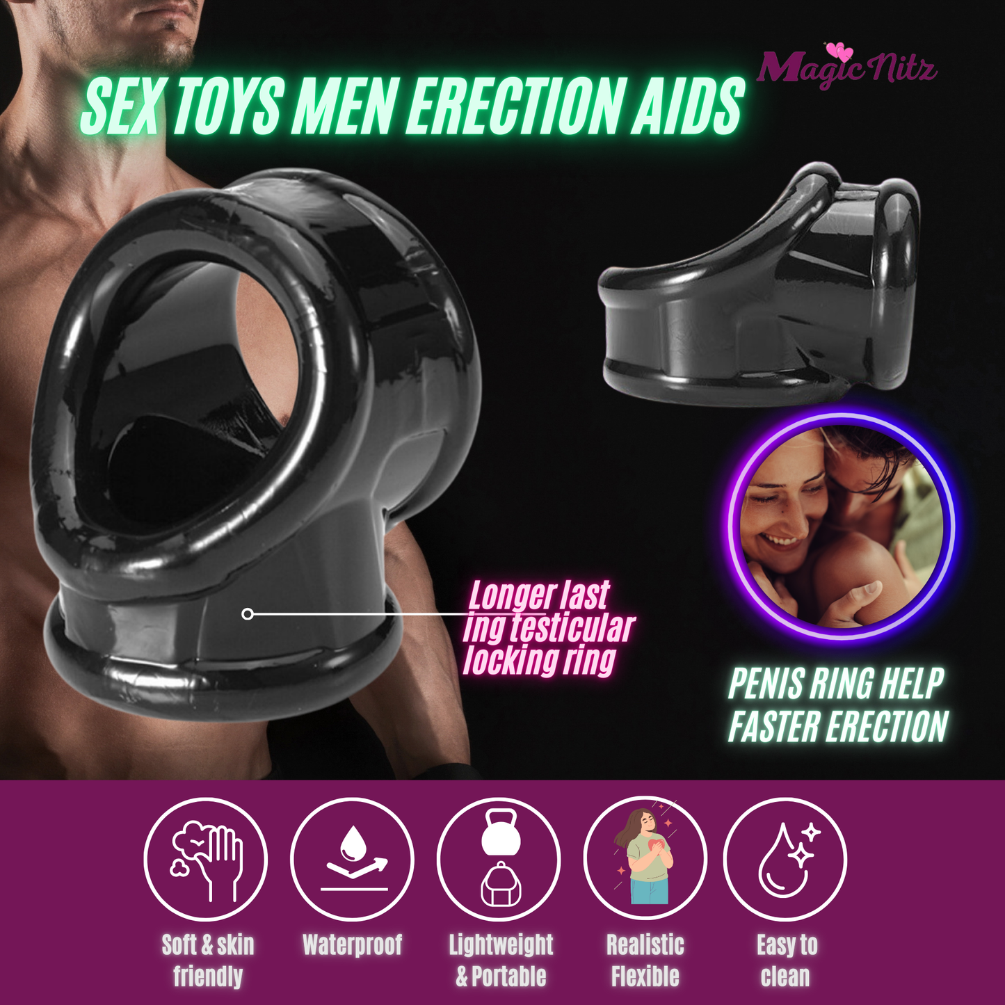 Scrotal Restraint Sleeve Dual Ball Cock Locker Penis Enhancer Prolong Erection