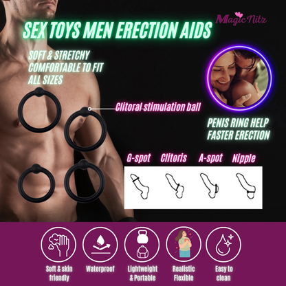 Silicone 4 Pcs Set Multi-Use Cock Rings Penis Enhancer Prolong Erection