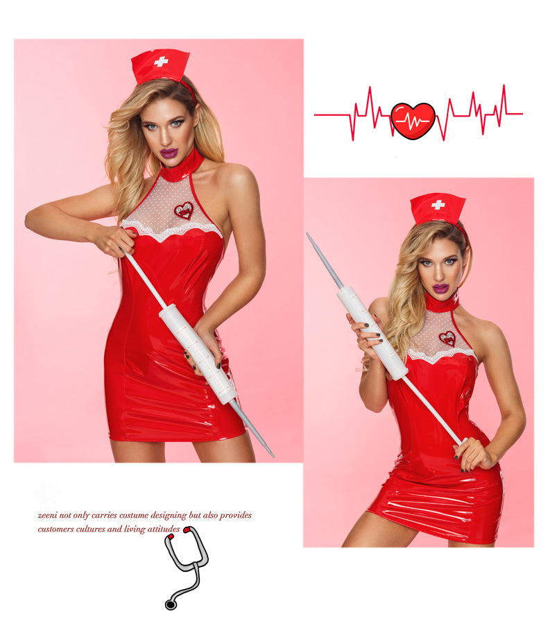 Red Wet Look 3-Piece Nurse Costume