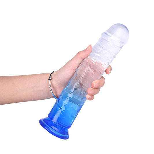 Blue Realistic Suction Base Penis Dildo, Strap-On Harness Compatible, Transparent Gradient 7inch/8.46inch