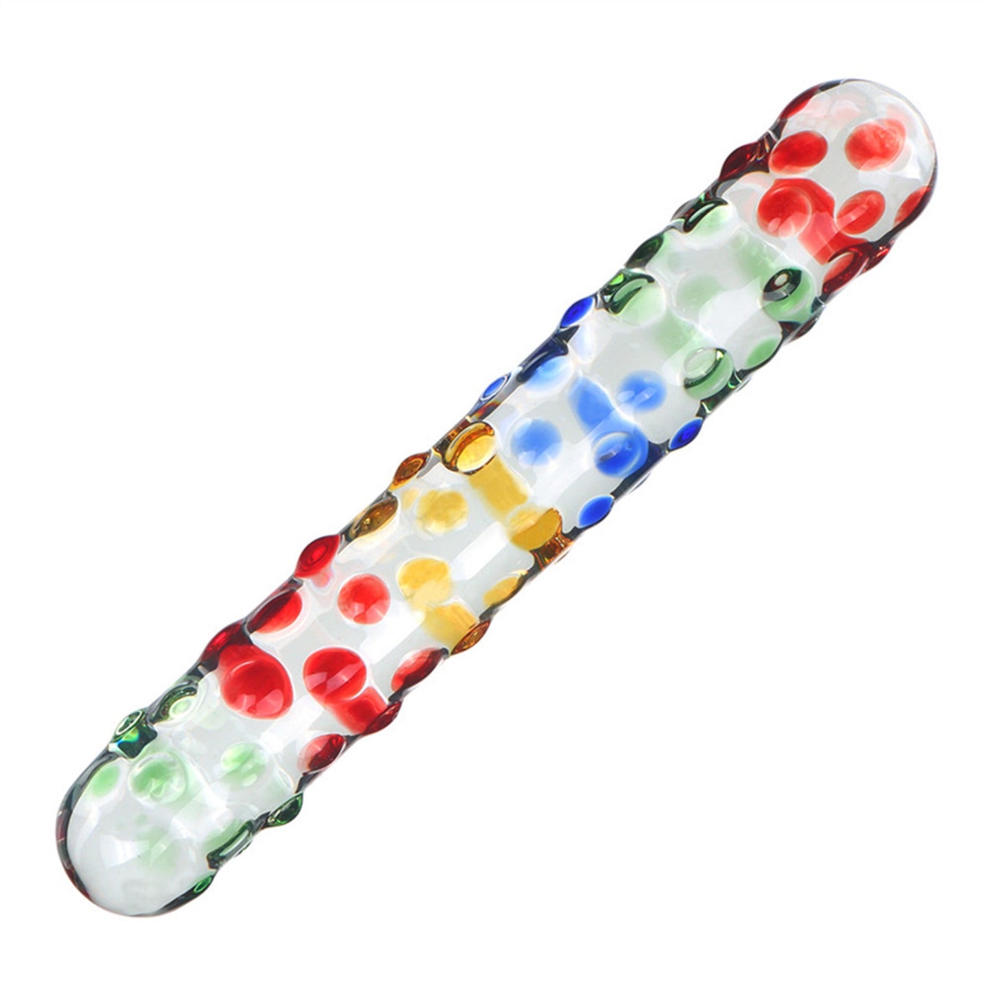 Glistening Colourful Rainbow Raindrop Textured Crystal Glass Dildo