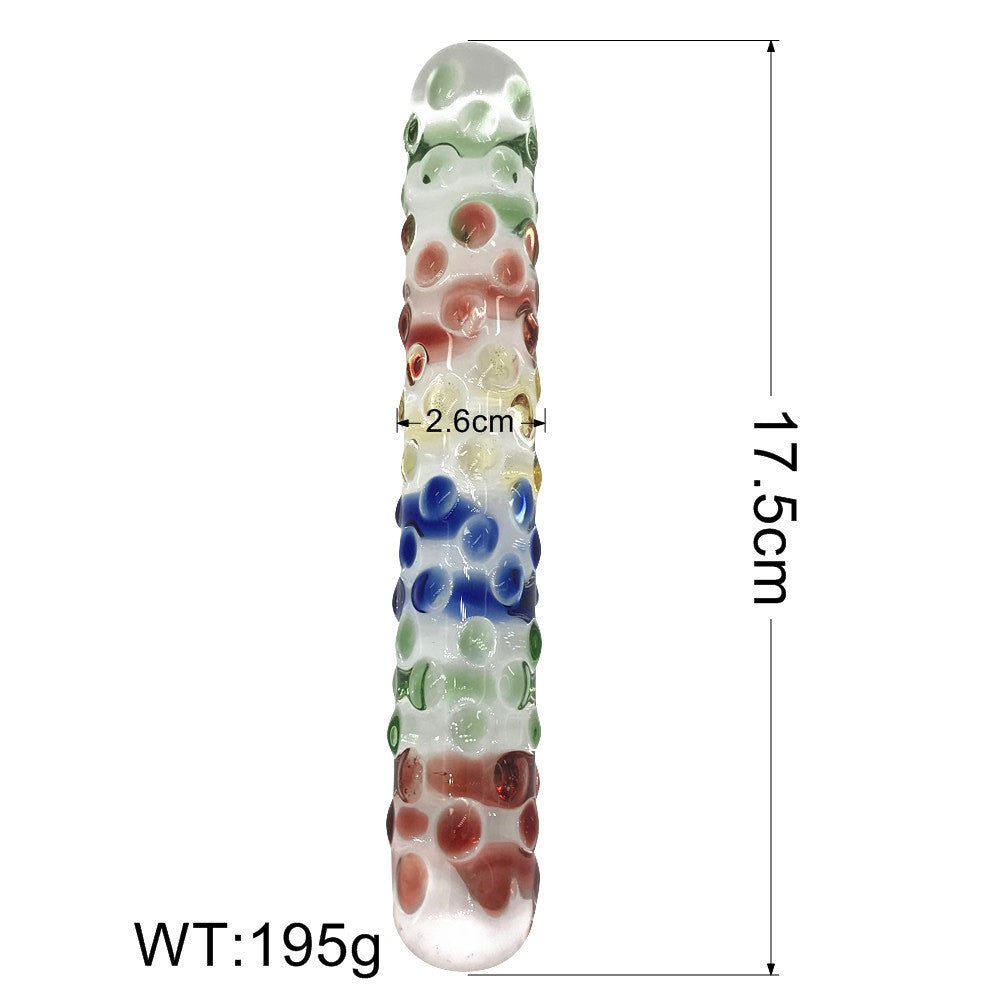 Glistening Colourful Rainbow Raindrop Textured Crystal Glass Dildo