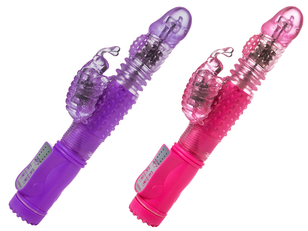 2 in 1 Up & Down Thrusting Dildo with 14 Modes Clitoral Bee Vibrator