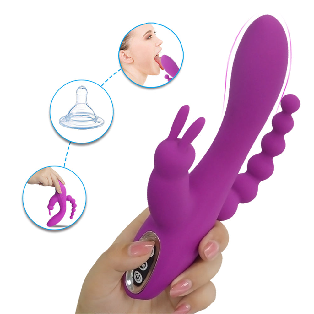 3 in 1 Rabbit Vibrator Clitral Anal Probe Vaginal Vibrator Dildo Beads