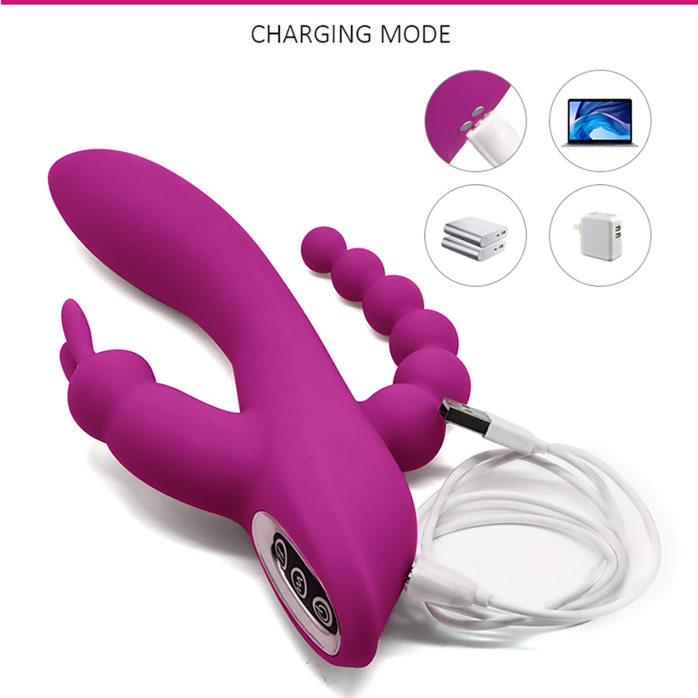 3 in 1 Rabbit Vibrator Clitral Anal Probe Vaginal Vibrator Dildo Beads