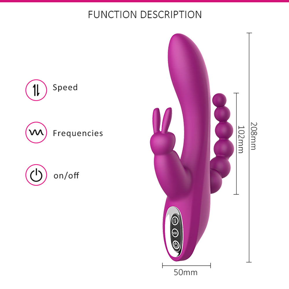 3 in 1 Rabbit Vibrator Clitral Anal Probe Vaginal Vibrator Dildo Beads