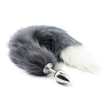 Soft Fox Tail Metal Butt Plug in Red, Beige or Grey