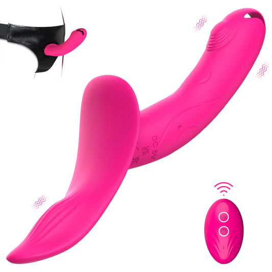 Double Vibrating Strap-On Dildo Wear on with Remote Control