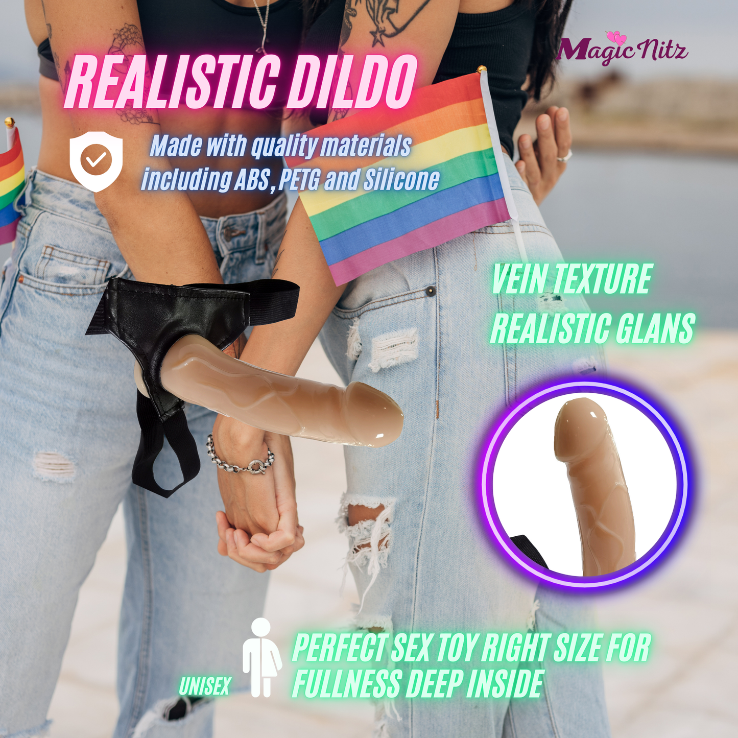 Ultra Realistic Silicone Dildo with Harness Bondage Sleeve – Small and Large