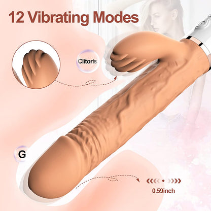 Telescopic 9.8 Inch Thrusting Dildo Rabbit Vibrator 12 Modes 3 Speeds 1 Thrusting Mode