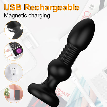 Telescopic Vibrator Anal Plug Pull Bead Butt Plug with Remote Control