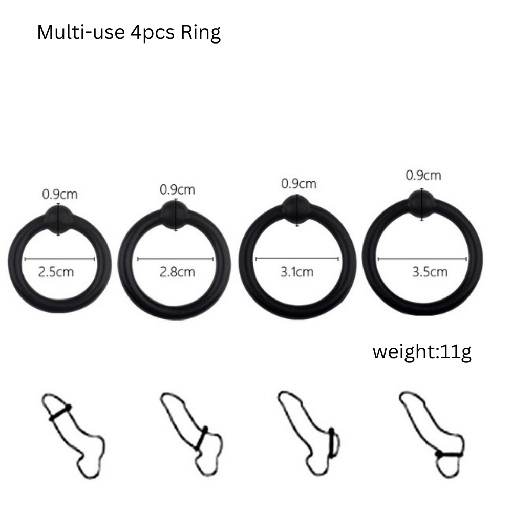 Silicone 4 Pcs Set Multi-Use Cock Rings Penis Enhancer Prolong Erection