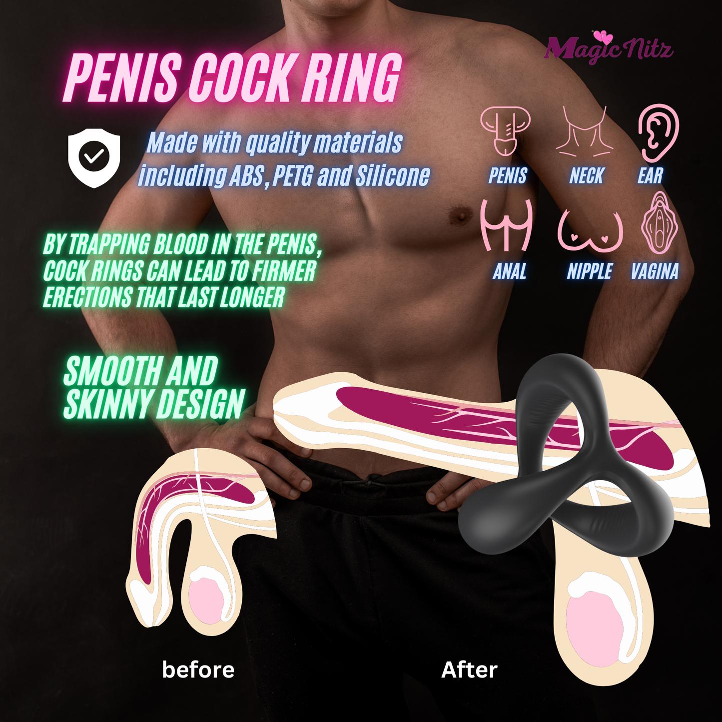 Silicone Dual Lock Cock Ring European Style Penis Enhancer Prolong Erection