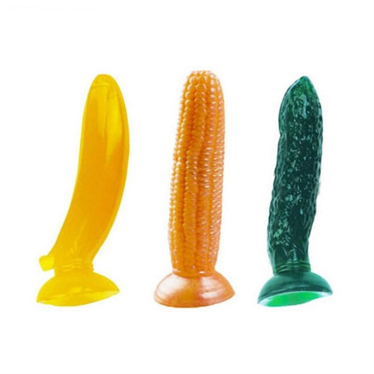 Silicon Suction Dildo Fruit Banana Cucumber Corn Cock Clitoral G-spot Anal Stimulator