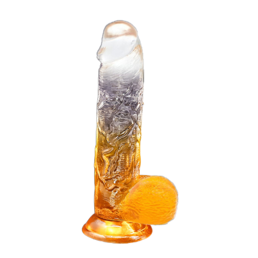 Hand-Free Realistic Texture Dildo Suction Cup Transparent Gradient In Orange