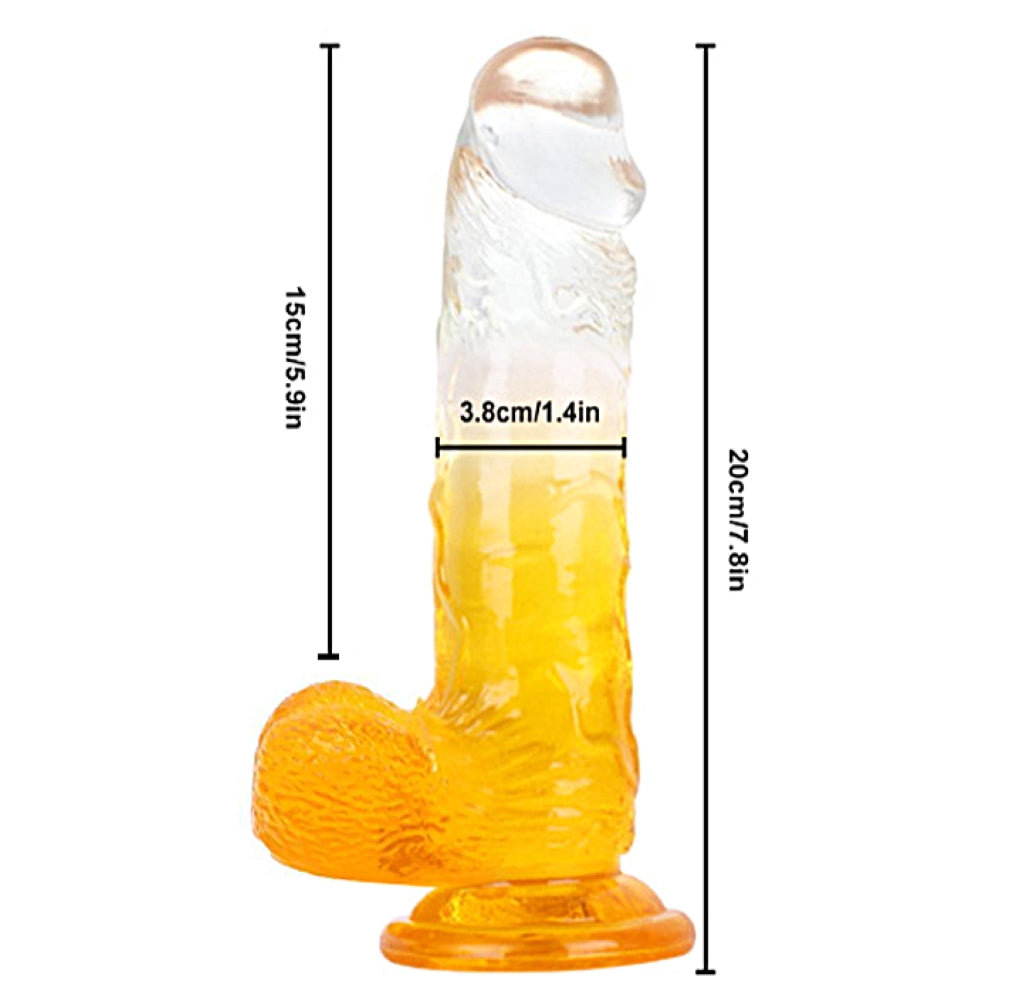 Hand-Free Realistic Texture Dildo Suction Cup Transparent Gradient In Orange