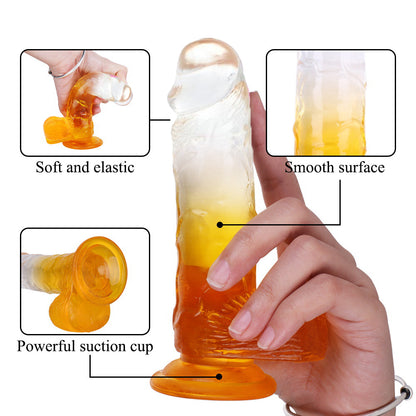 Hand-Free Realistic Texture Dildo Suction Cup Transparent Gradient In Orange