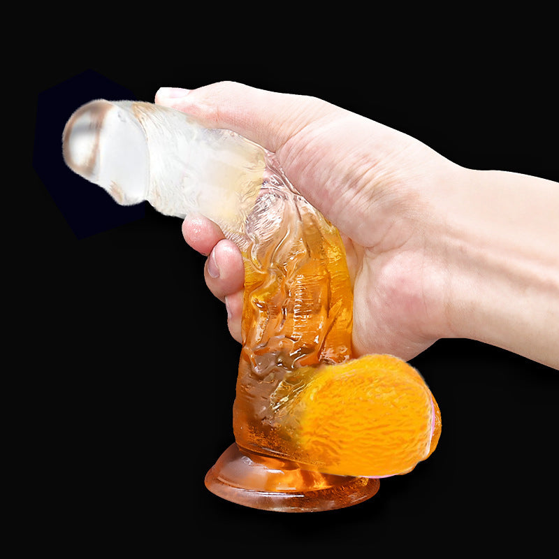 Hand-Free Realistic Texture Dildo Suction Cup Transparent Gradient In Orange