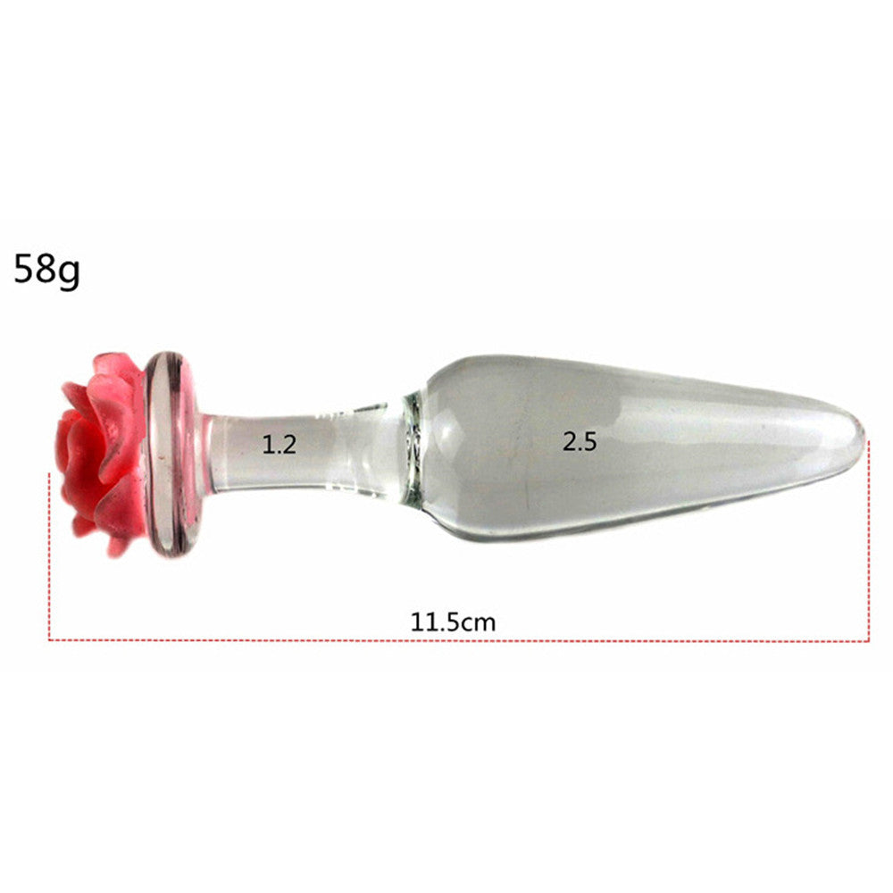 Pink Red Rose Flower Anal Butt Plug Clear Glass Dildo