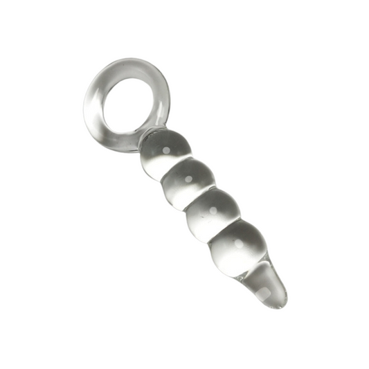 Anal Beads Butt Plug G-Spot Clear Glass Dildo With Ring Handle