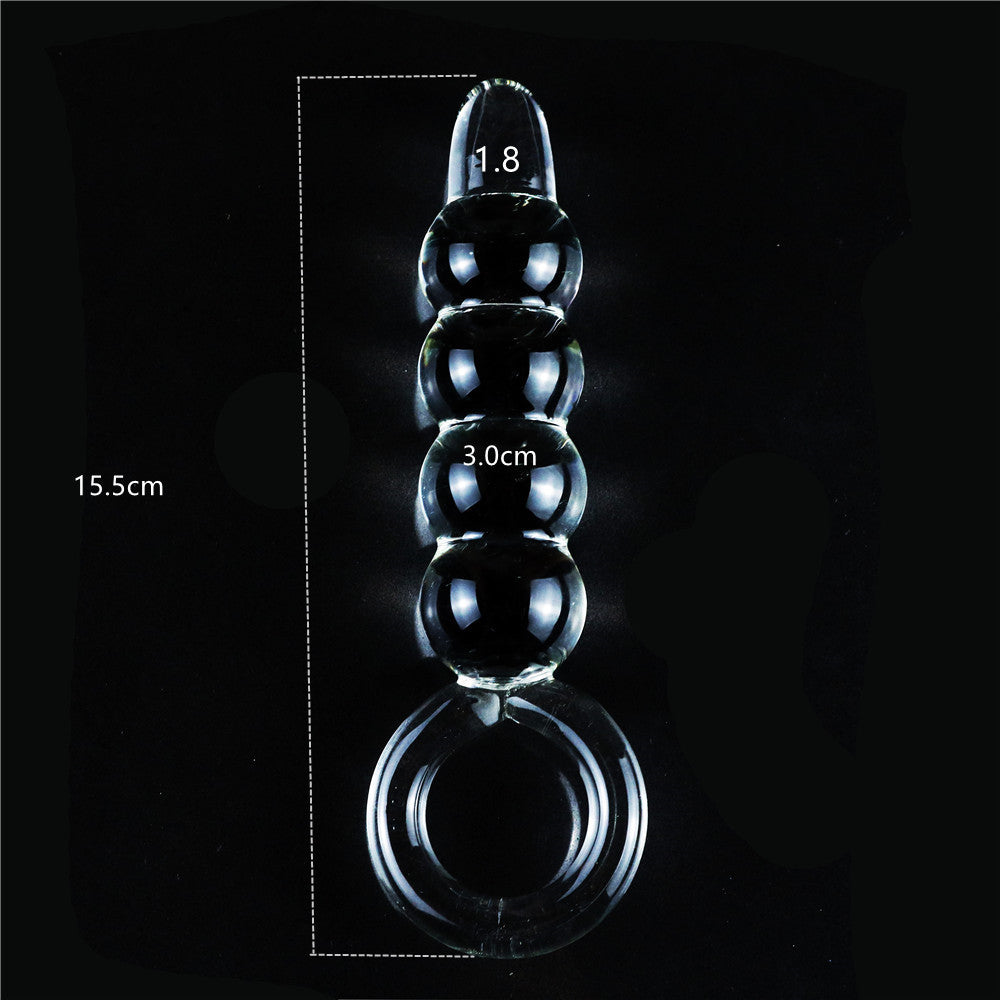 Anal Beads Butt Plug G-Spot Clear Glass Dildo With Ring Handle