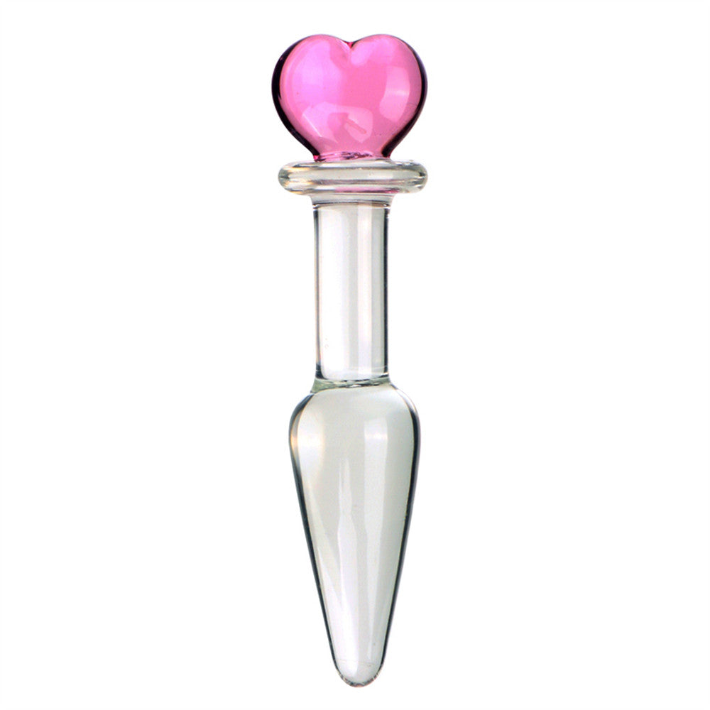 Heart Shape Handle Anal Butt Plug Clear Glass Dildo