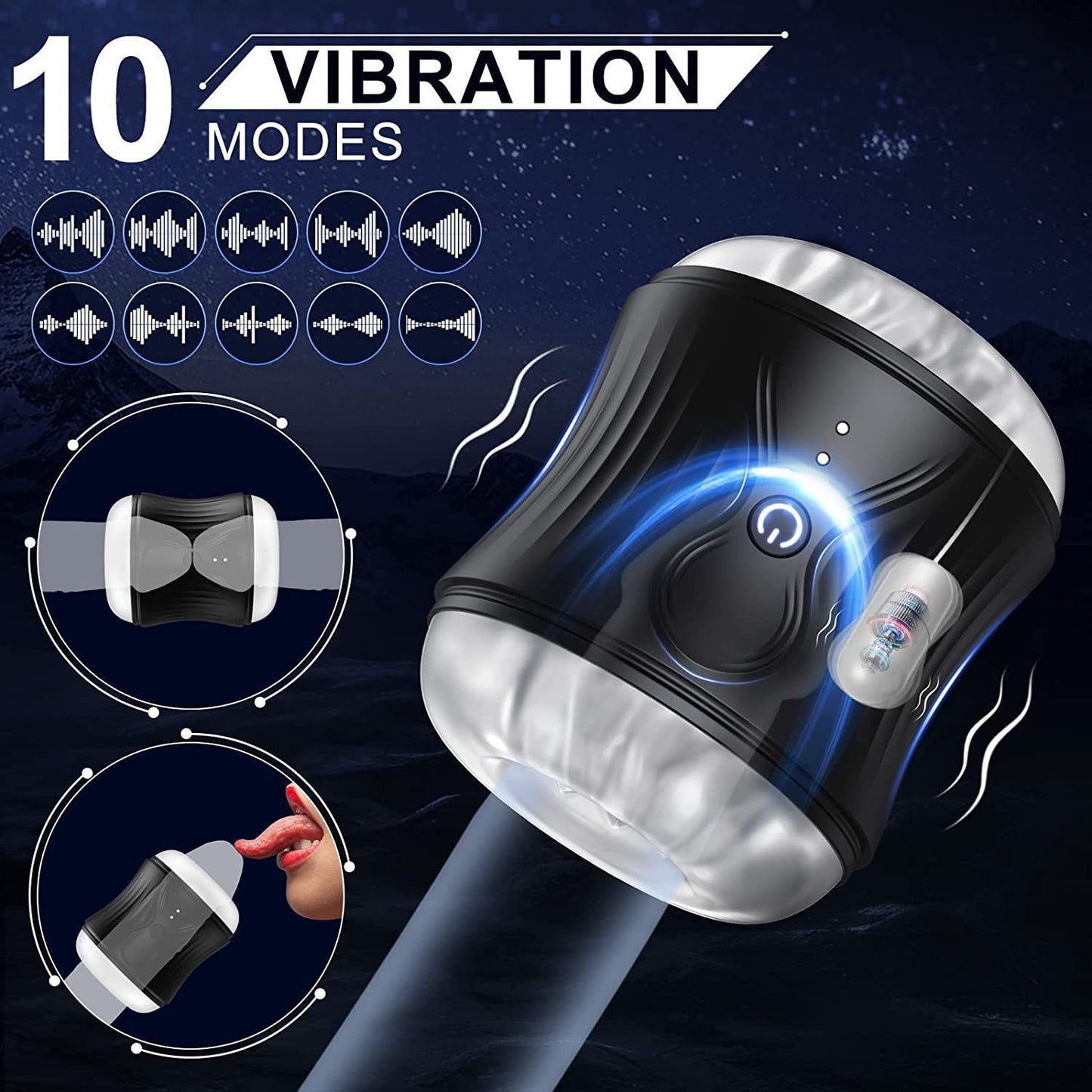 10 Vibration Mode Double and Open-ended Male Masturbator