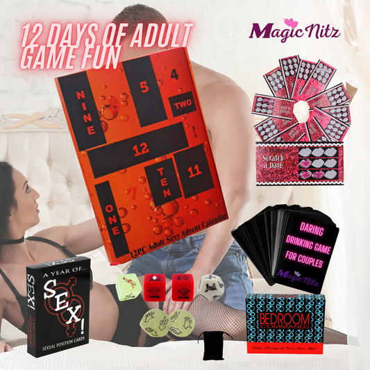 12 Days Adult Game Collection - Adult Game Card Play Bundle- Sex Position Bedroom Drinking Game Card,  Scratch & Dare Card with Blind Mystery Box