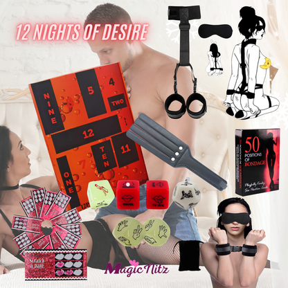 12 Nights of Desire - BDSM Adult Game Bundle- Sex Position Bondage Card, Adult Game, Scratch & Dare Card with Blind Mystery Box