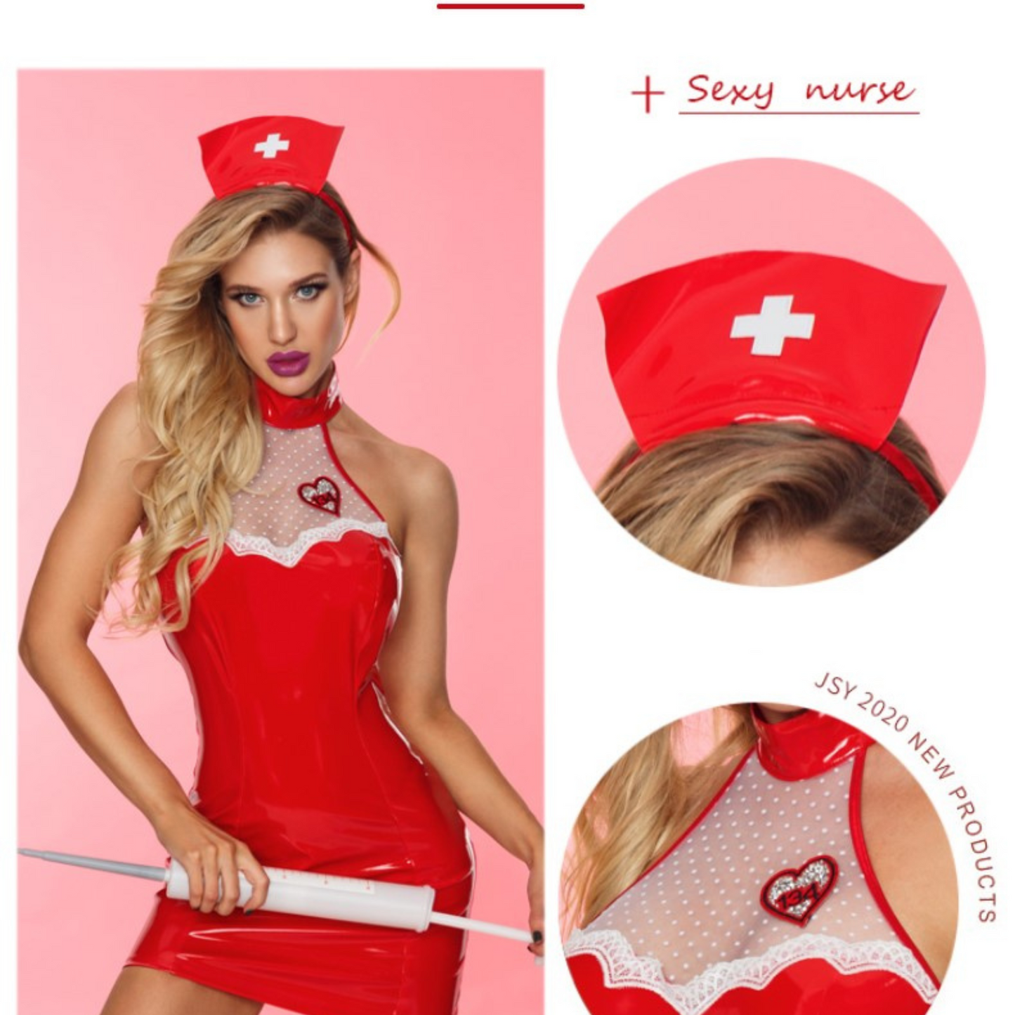 Red Wet Look 3-Piece Nurse Costume