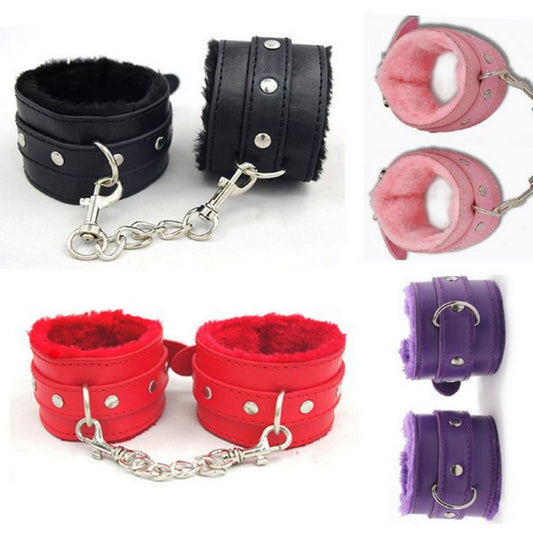 Durable Comfortable Sexy Leather Furry Chained Cuffs