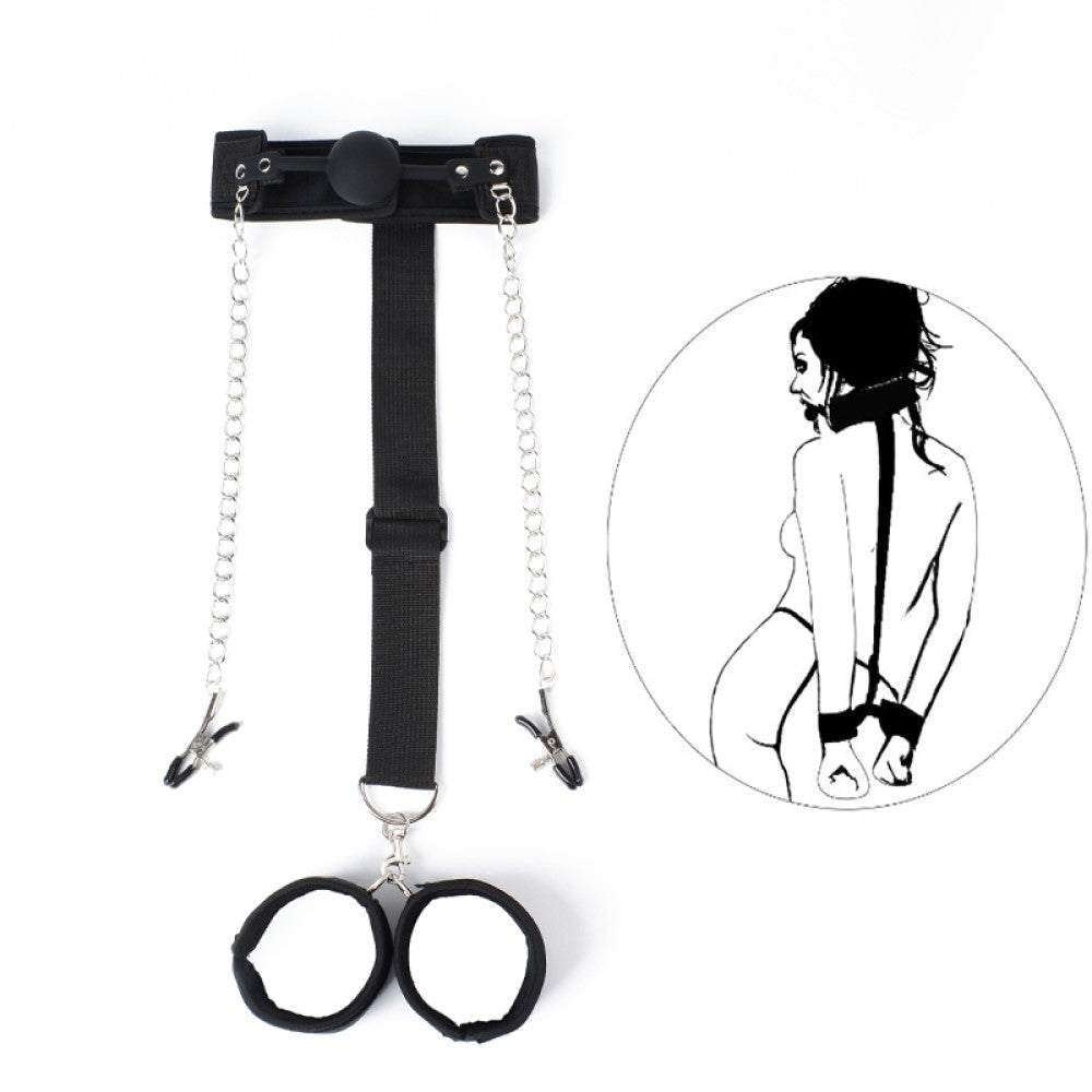 Erotic Sex Game Nylon BDSM Bondage Harness With Handcuffs Wrist to Thigh Restraints