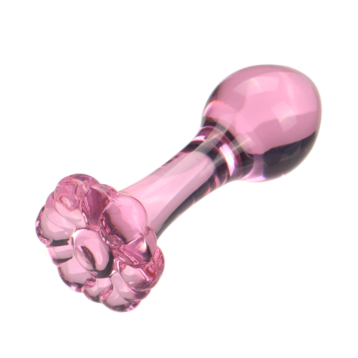 Pink Anal Butt Plug Glass Dildo – Flower Base and Flat Base