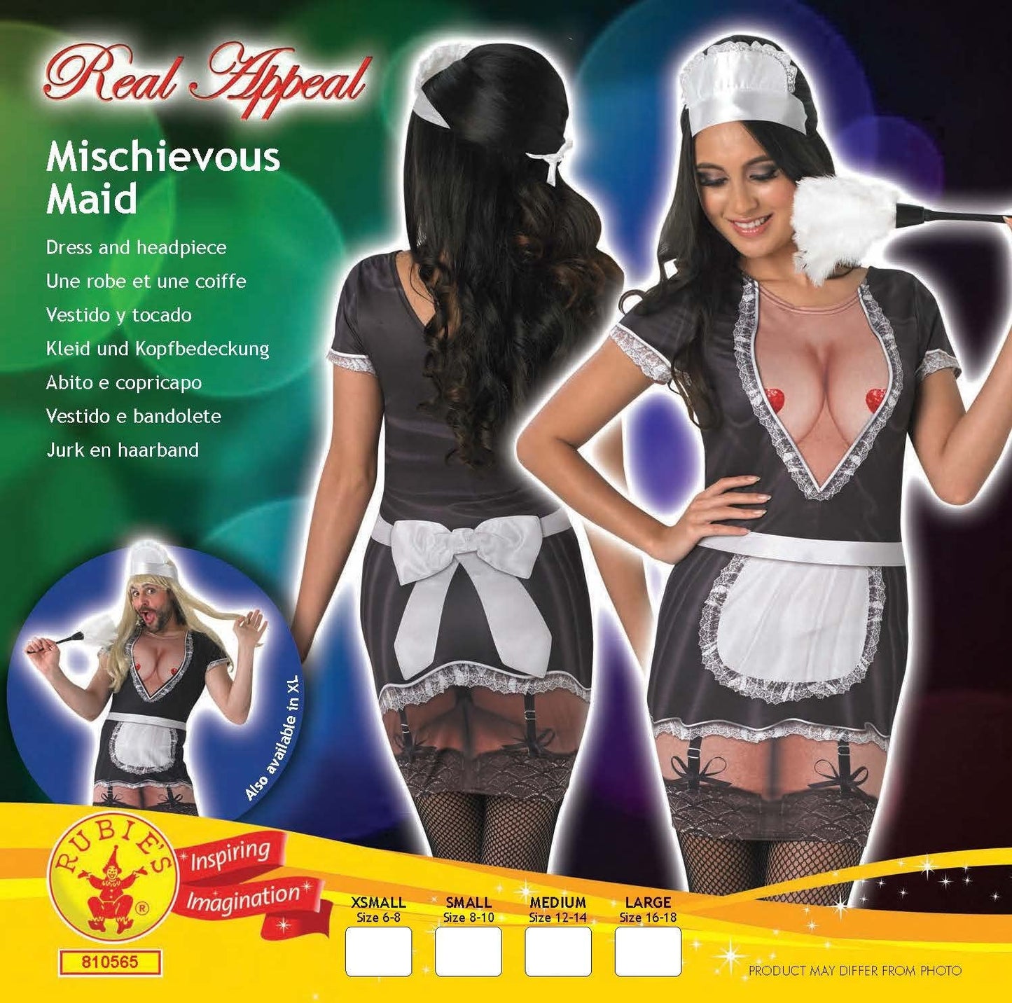 Mischevious Maid Costume Real Appeal Stag Hen Night Black Dress and Headpiece Unisex