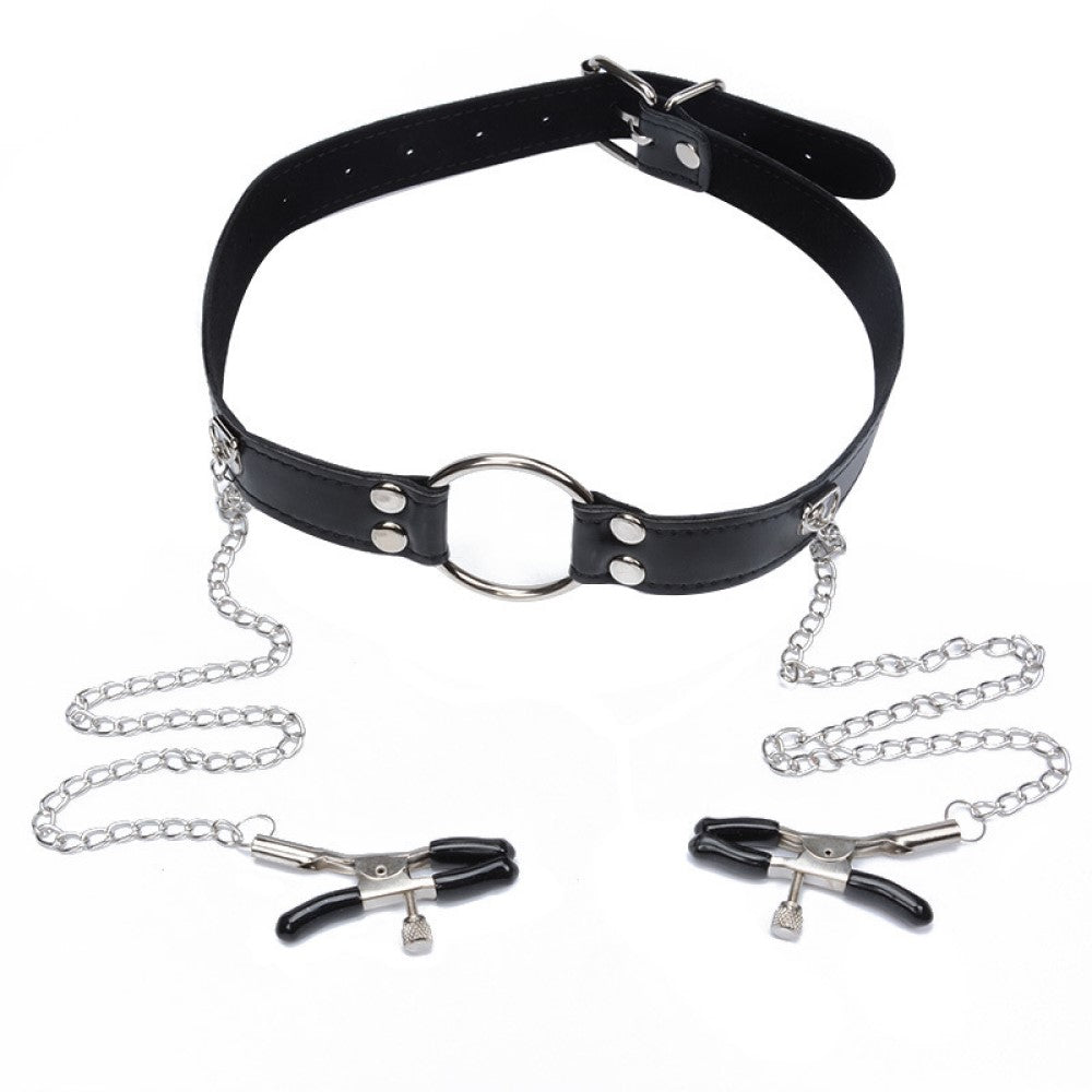 PU Leather Erotic Fantasy Heart-shaped Bondage Neck Choker Collar With Chain Lead Leash Restraint