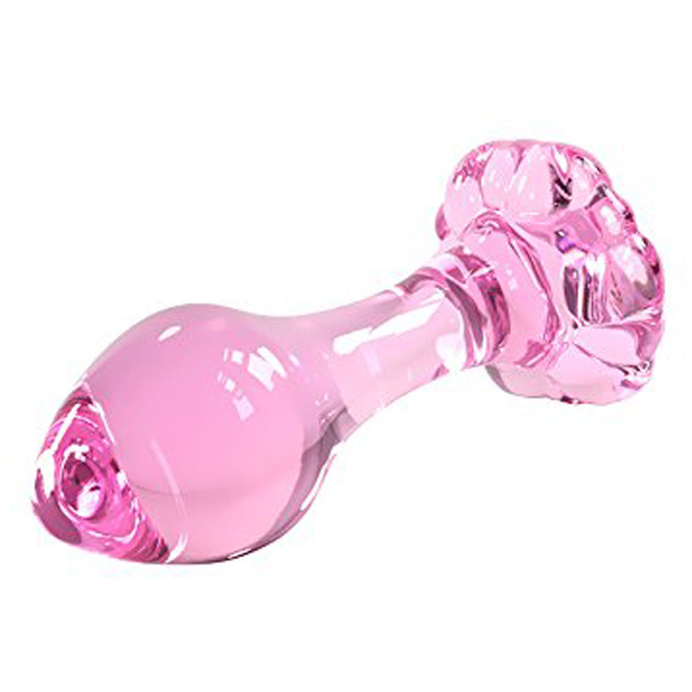 Pink Anal Butt Plug Glass Dildo – Flower Base and Flat Base