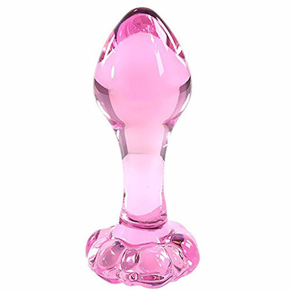 Pink Anal Butt Plug Glass Dildo – Flower Base and Flat Base