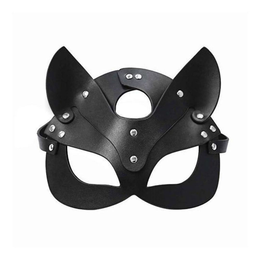 Black faux leather Cat Face Mask