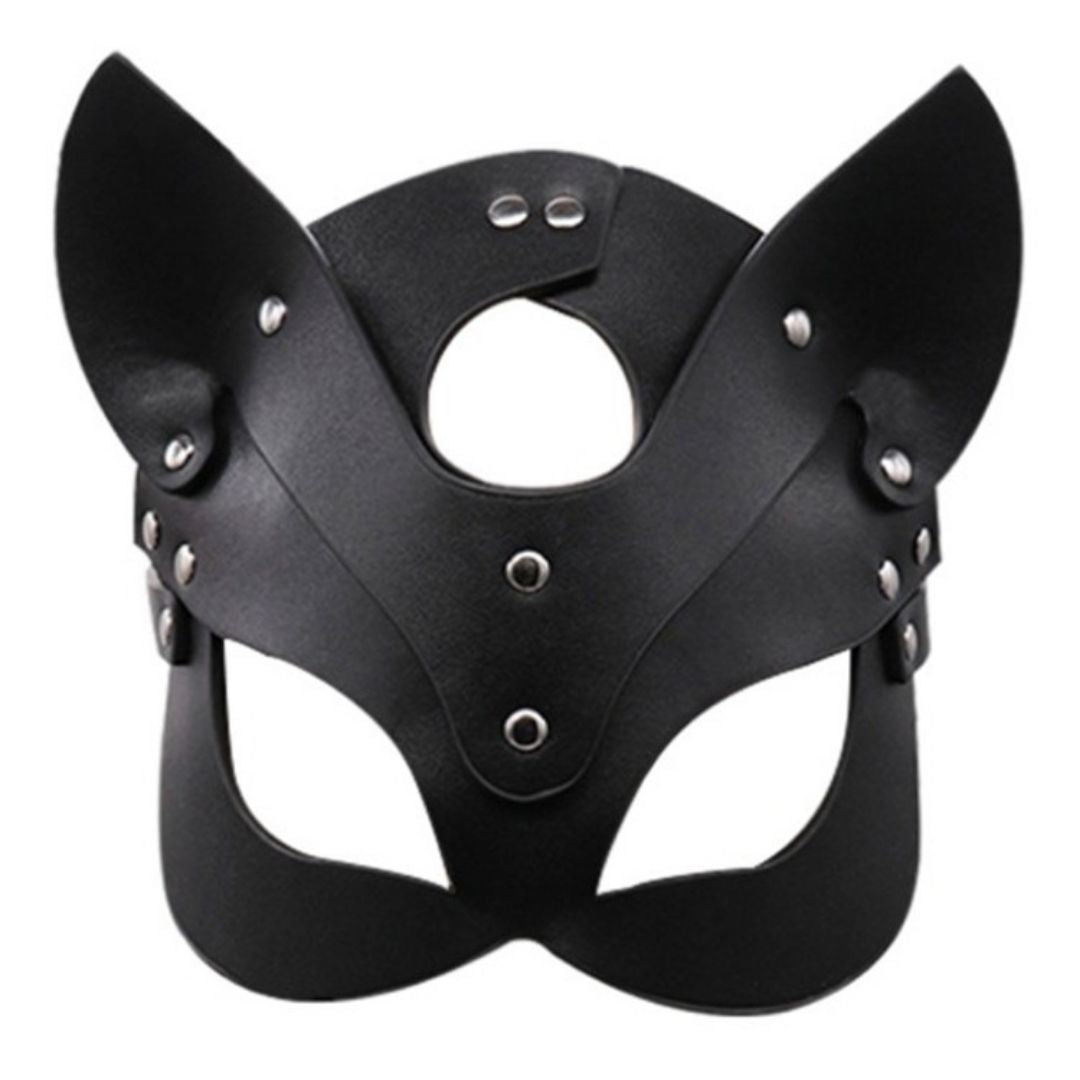 Black faux leather Cat Face Mask